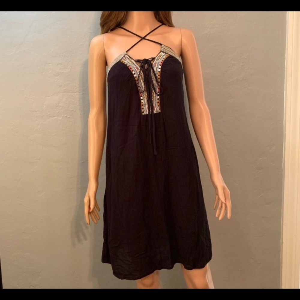 BCBGeneration Embroidered Lace-Up A-Line Dress